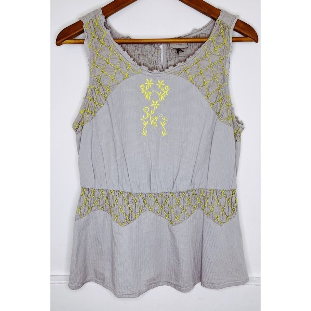 Gray and Yellow Embroidered Women's Top